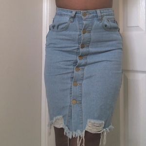 Distressed Denim Midi Skirt